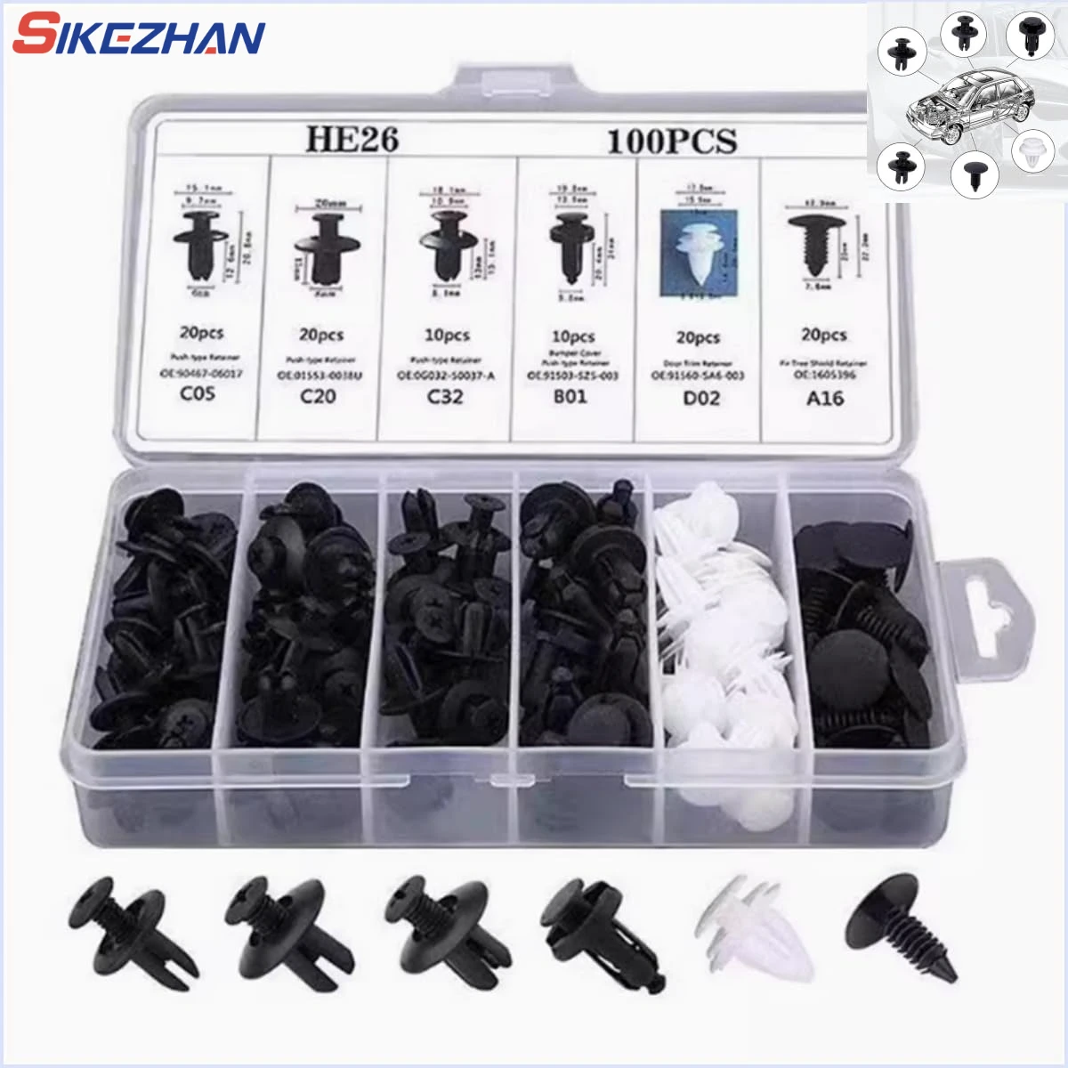 100 Uds Kit de Clip de sujeción automático Clips de remache de guardabarros cuerpo de coche pasador de retenedor de empuje remache parachoques puerta Panel de ajuste retenedor Clips de coche