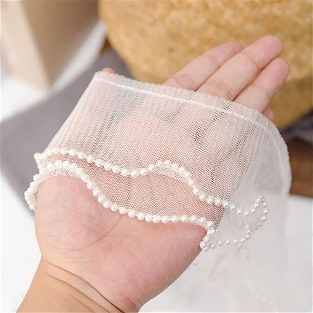 

9cm Double-layer Pleated Lace Mesh Elastic Pearl Clothing Accessories Frills Lace DIY Skirt Hem Lace