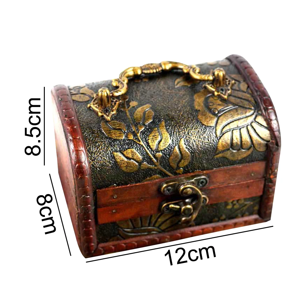 Fashion Retro Wooden Chest with  Antique Copper-colored Lock Treasure Chest Covered Design Dustproof Wooden Sundries Organizer