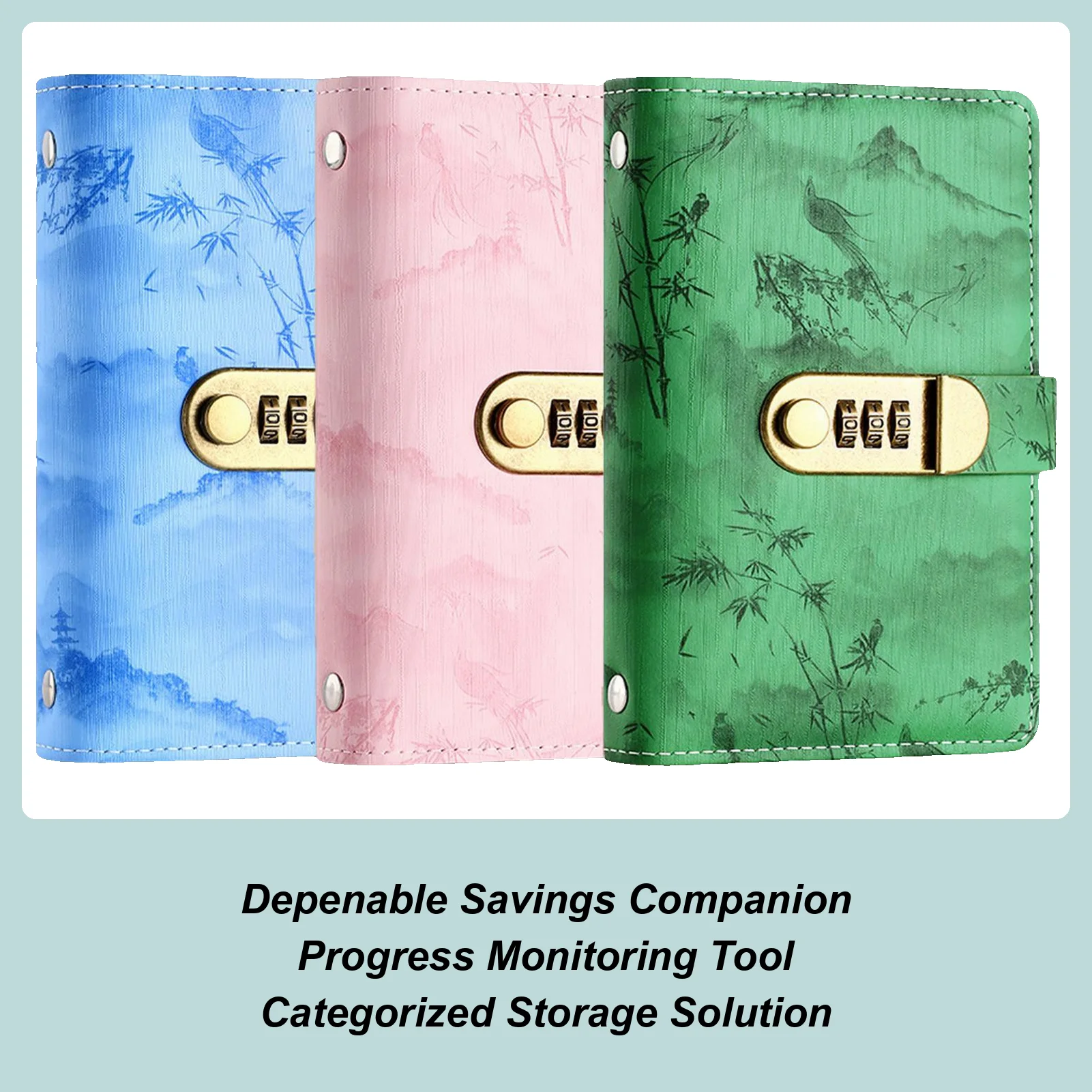 

Набор для челленджа по экономии денег: 100 конвертов, обложка с изображением птиц из бамбукового леса, блокнот для хранения банкнот