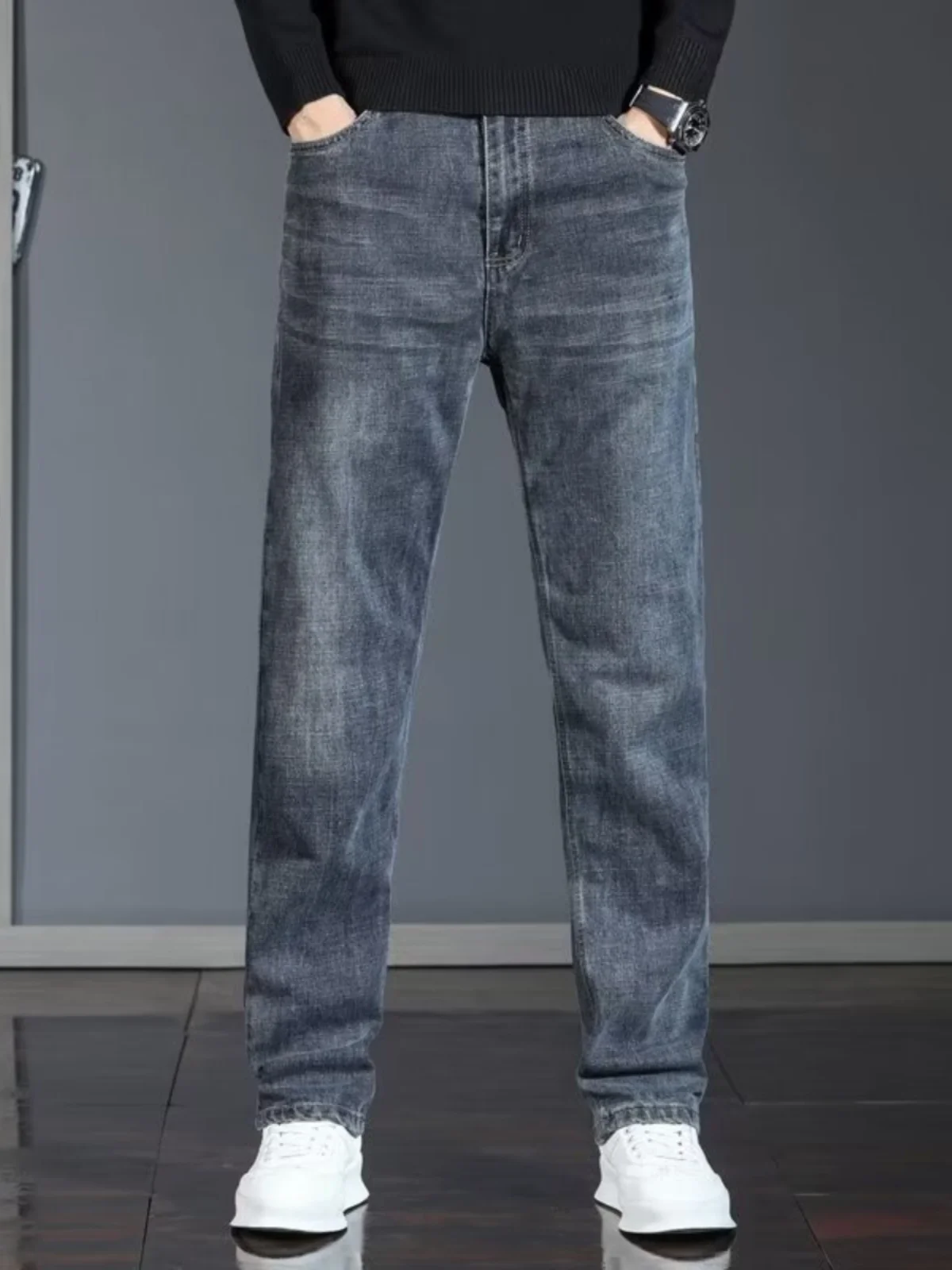 

Men's Straight Leg Jeans Casual High Elastic Loose Fit Spring Autumn 2026 Trendy Brand Premium Comfortable Long Trousers