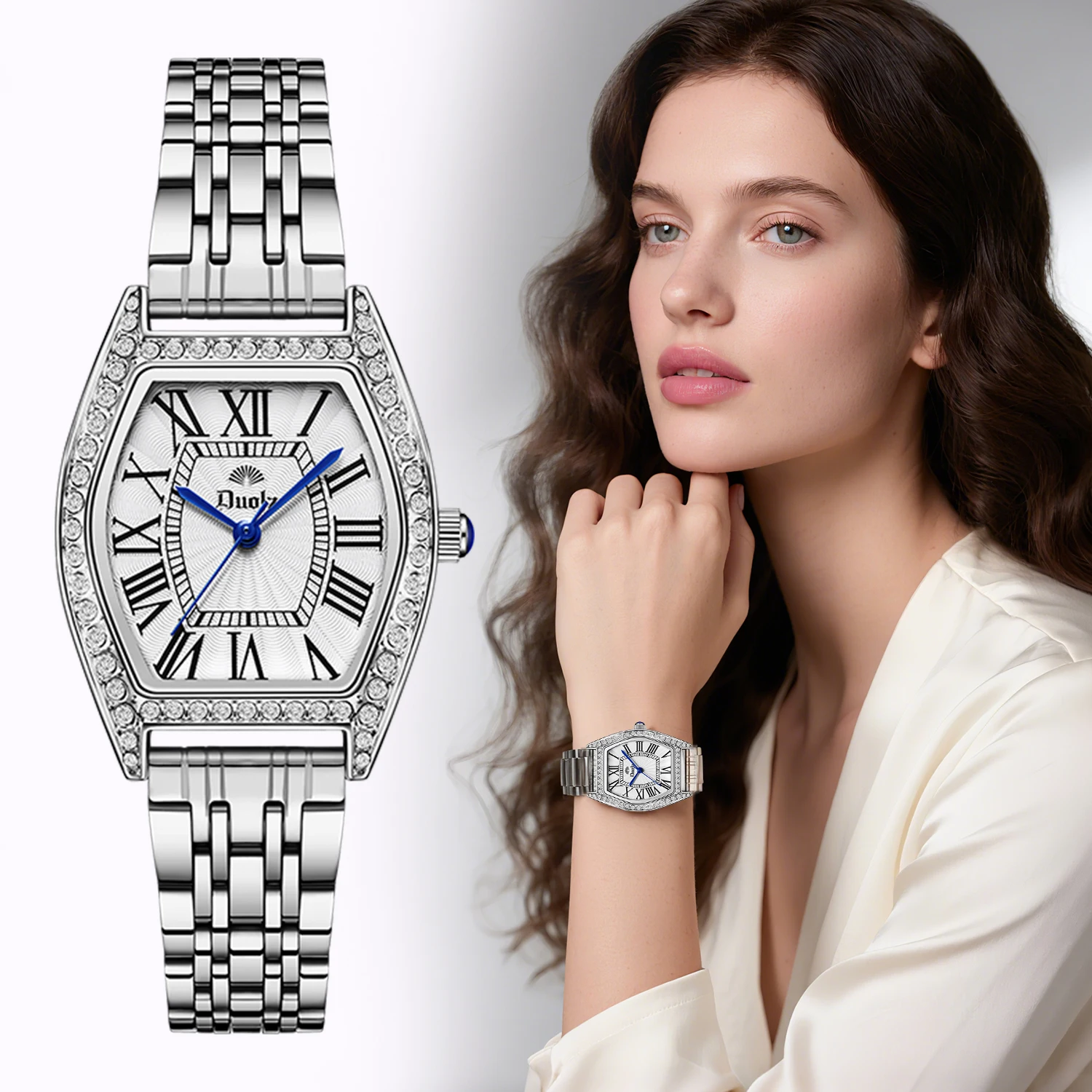 

Модный классический высококачественный ремень из искусственной кожи со стразами, простые римские водонепроницаемые кварцевые женские часы