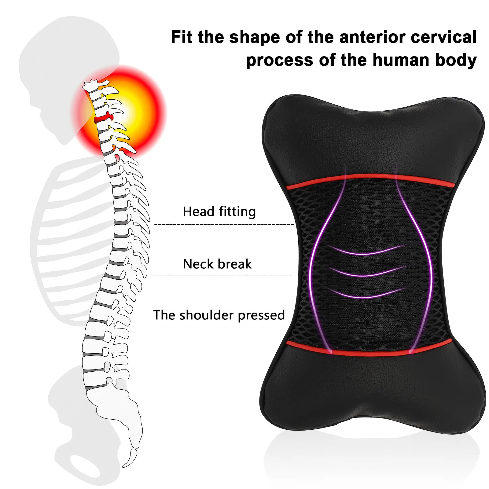 

2pcs 3D Car Neck Pillow Multi- Head Support Cushion Waist Lumbar Universal Fit Ergonomic Seat Cover Accessory