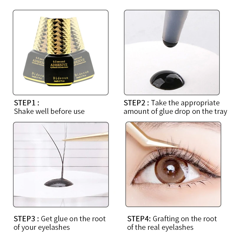 Didesun กาวต่อขนตาปลอม5มล. 0.3S 0.5S 1S กาวติดขนตาปลอมที่แข็งแรงแห้งเร็วสีดำสำหรับมืออาชีพ
