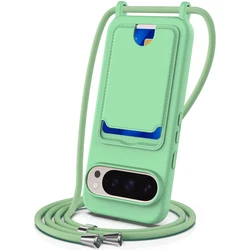 Crossbody Card Holder TPU Silicone Case for Google Pixel 9 Pro 10 8A 8 Pro, Shoulder Strap Soft Phone Cover with Retail Package