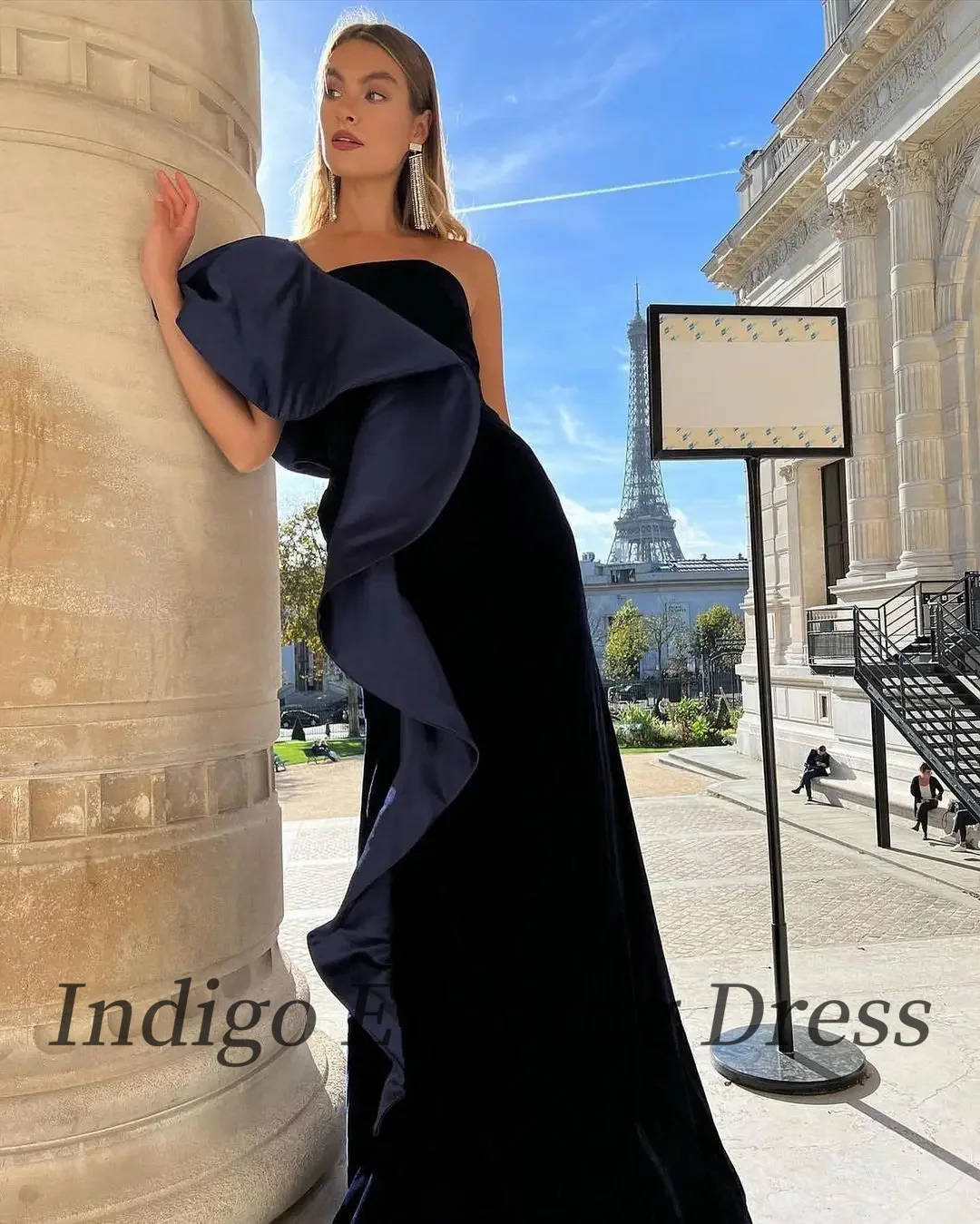 Indigo Black Satin Prom Dresses Strapless Mermaid Floor-LengthWomen Formal Patry Elegant Dress 2024 Saudi Arabia  فساتين الحفلات