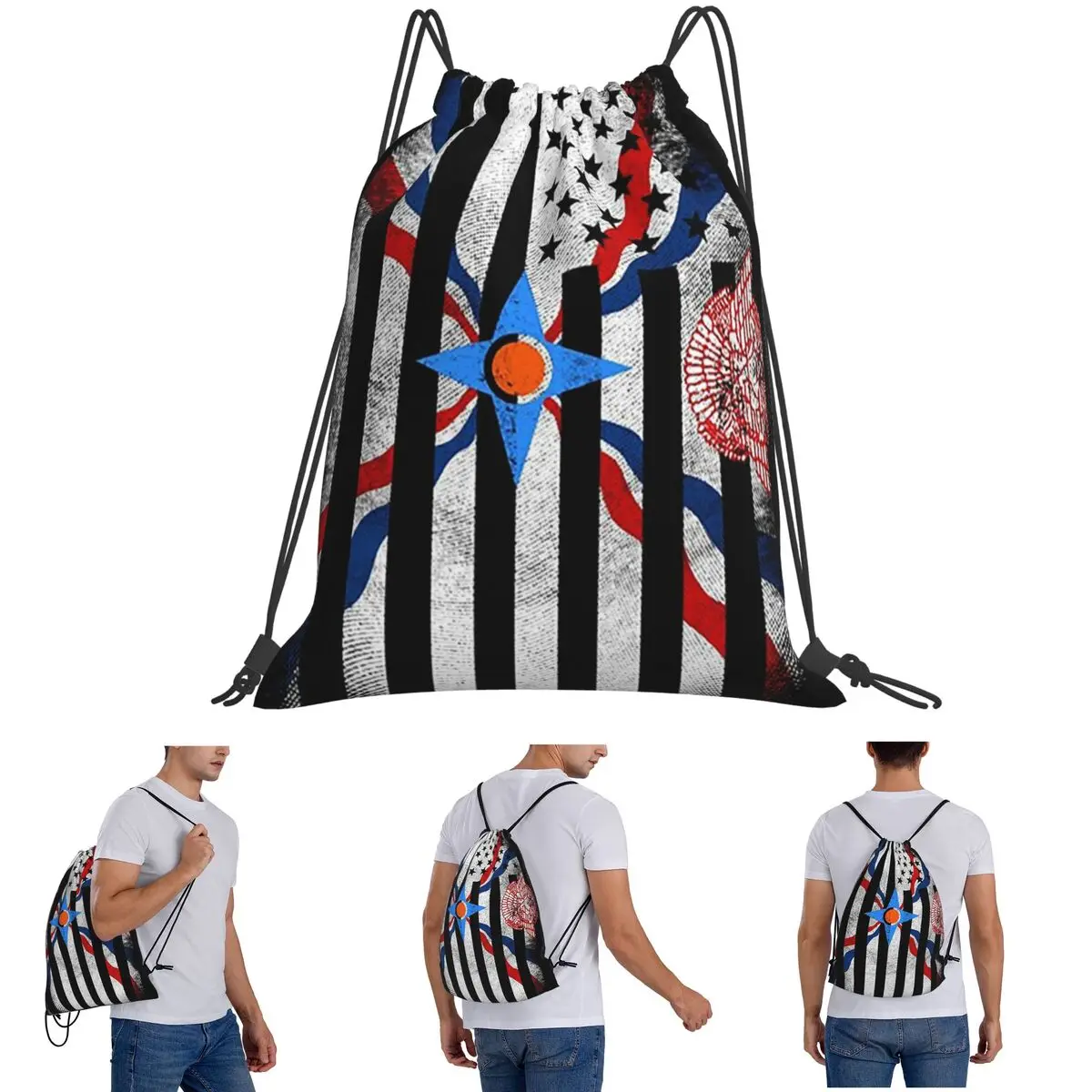 

Assyrian Suryoyo Flag Backpacks Casual Drawstring Bags Storage Bag Book Bags for Travel Students