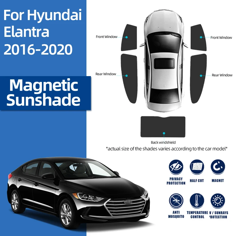 For Hyundai Elantra AD AVANTE 2015-2020 Magnetic Car Sunshade Front Windshield Curtain Rear Side Baby Window Sun Shade Visor