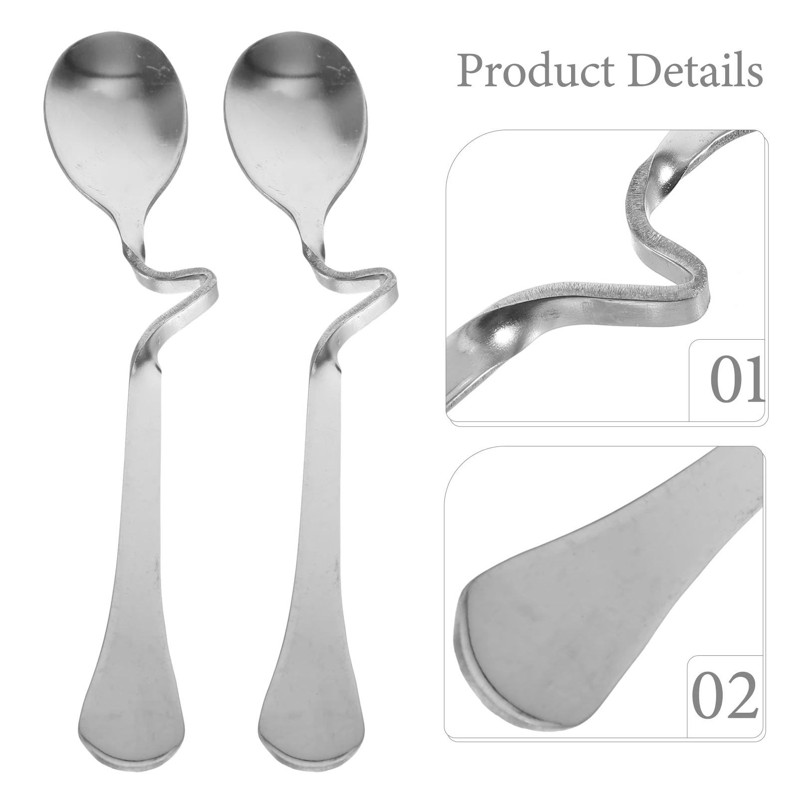 6pcs Coffee Spoon Stainless Steel Curved Handle Mini Stirring Silver Ergonomic Practical Kitchen Bar Utensils