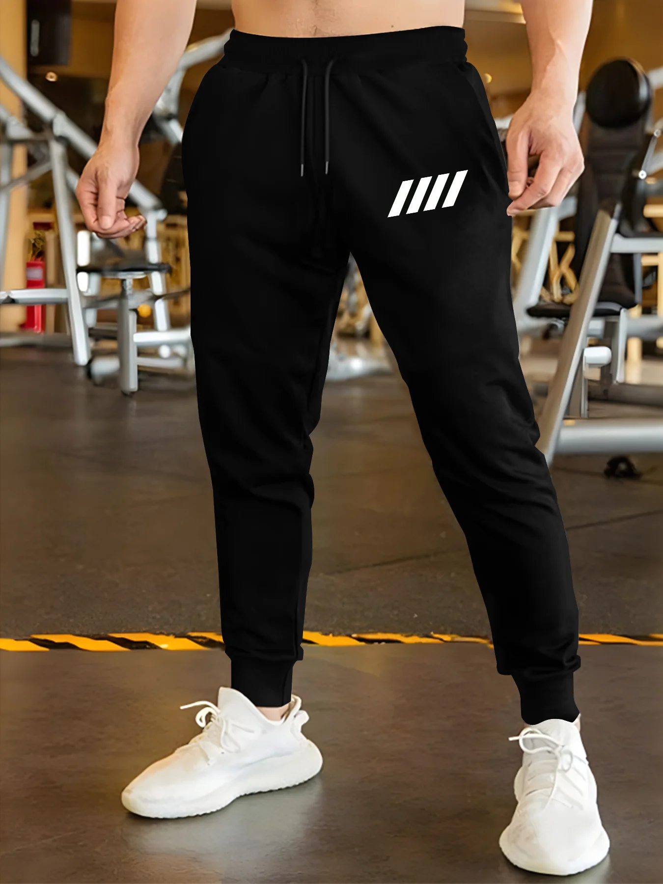 

Men's Casual Sports Pants with Stripe Print, Elastic Drawstring Waist, Comfortable Long Trousers joggers men pants