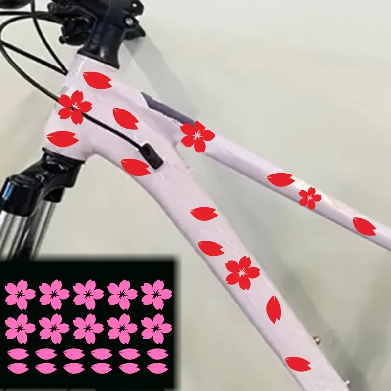 Image of 2 Stück/Set Sakura Kirschblüten-Aufkleber, Wasserfester Vinyl-Aufkleber für Fahrrad, Motorrad, Auto, Mehrfarbige Blütenblatt-Dekoration