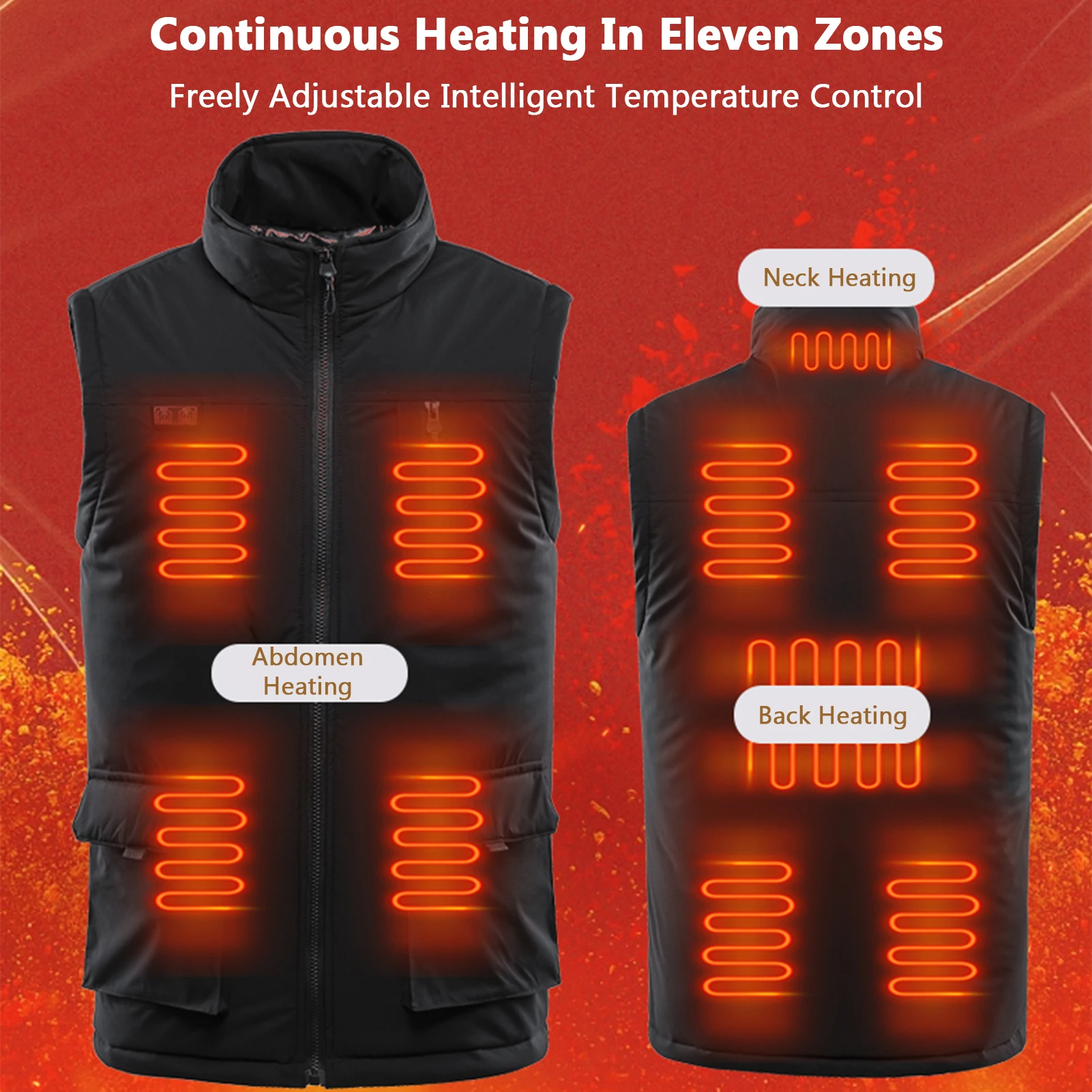 

Жилет с подогревом для мужчин, зимний уличный интеллектуальный жилет с подогревом, одиннадцатизонный мужской жилет с подогревом и двойным управлением, 3-ступенчатая температура