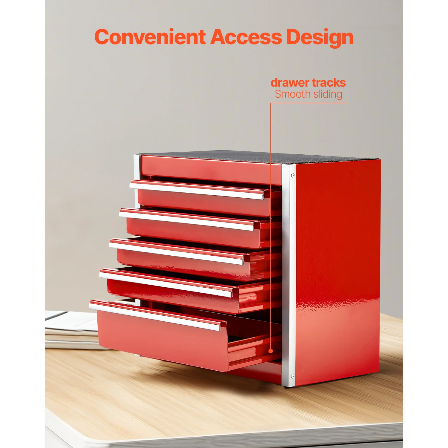 SucceBuy 5 Laci 8,6 Inci Kotak Alat Logam Merah/Hitam Peti Alat Kecil Portabel dengan Bantalan Kaki PP untuk Penyimpanan Alat Bengkel Garasi