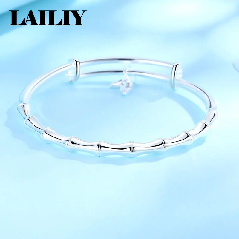 LAILIY 925 Sterling Silver New Birthday Gift Party Lucky Bamboo Adjustable Push Pull Bracelet Bangle For Women Fashion Jewelry