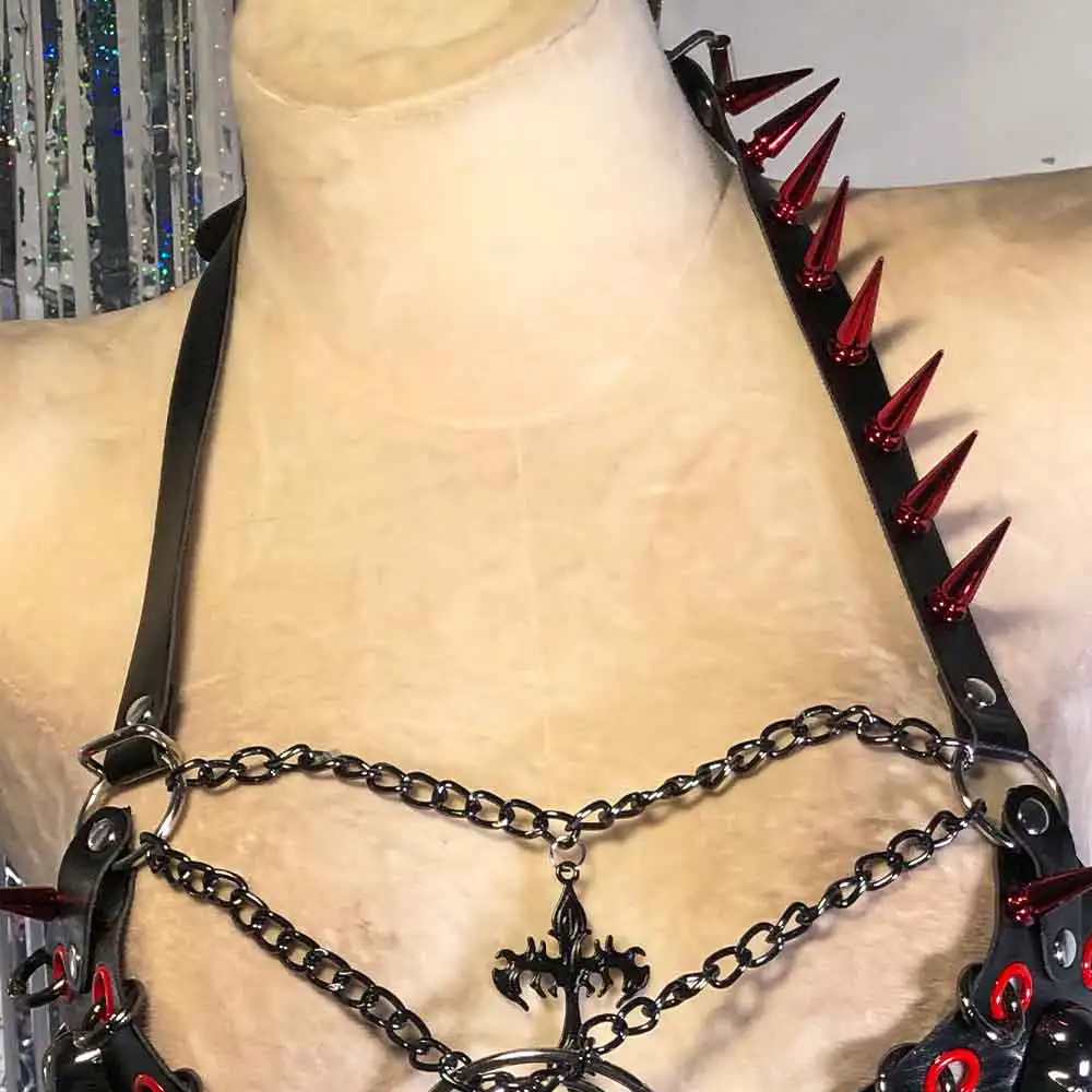 

Y2K Vegan Leather TOPS Eco Goth Punk Rock Studded Grunge Gothic Harnesses Tank Kawaii E-Girls Hand Made Street Wear Emo DIY Teen