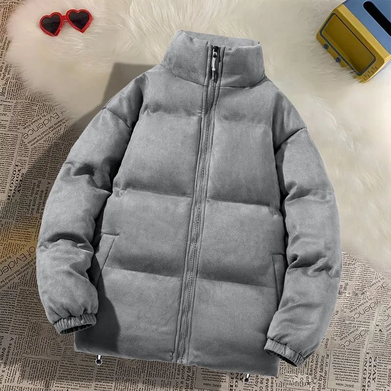 2024 Autumn and Winter New Fashion Solid Color Thick Warm Cotton-Padded Jacket Men's Casual Loose Large Size High Quality Coat 4