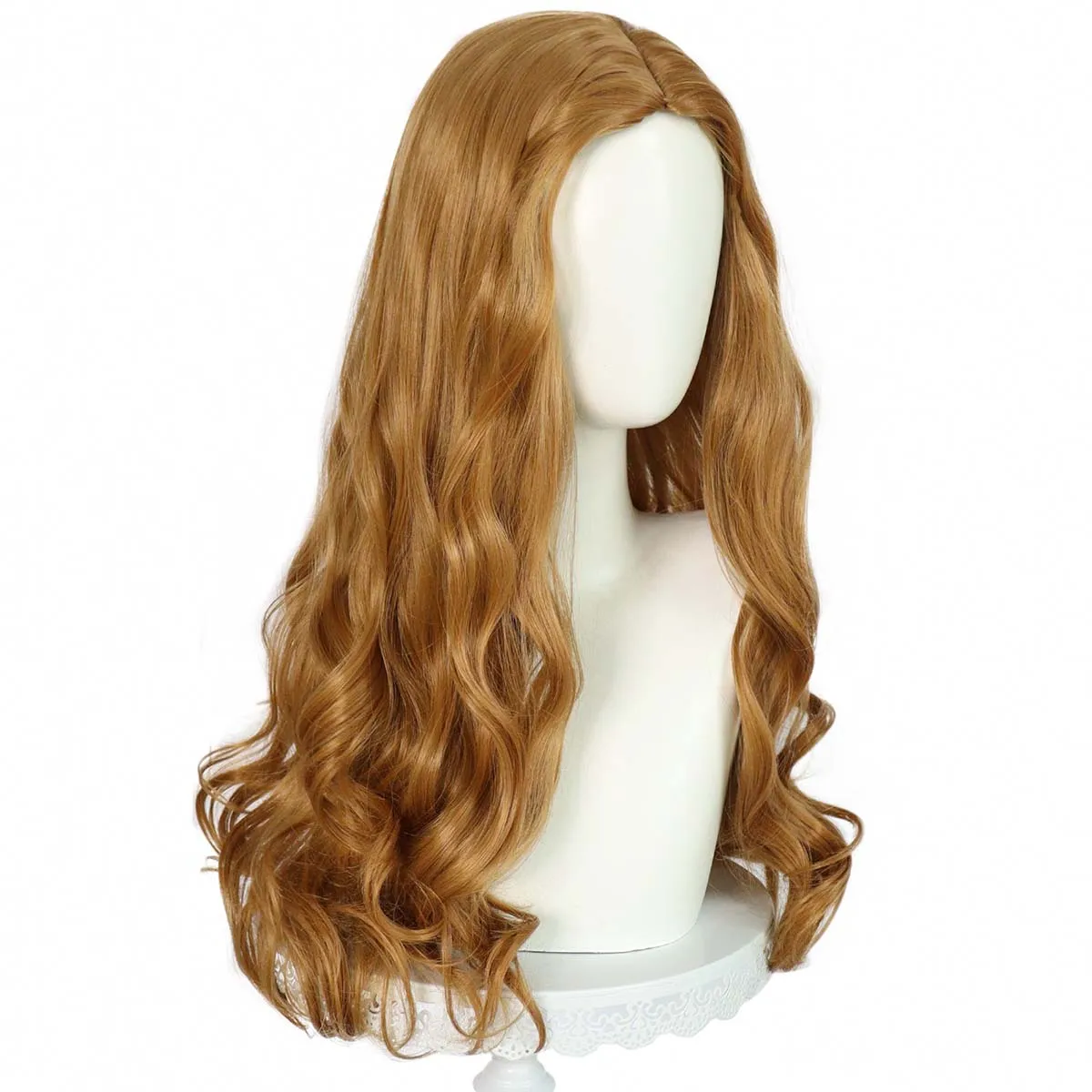 Women M3GAN Megan Robot Doll Cosplay Wig Golden Brown Long Wavy High Temperature Fiber Adjustable Net Cap