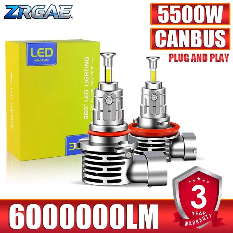

5500W H11 LED 9005 9006 HB3 HB4 Auto Diode 360 Bulb Mini 1:1 LED Turbo Fog Lamps Plug&Play Wireless Car Headlamp with Fan 6000K