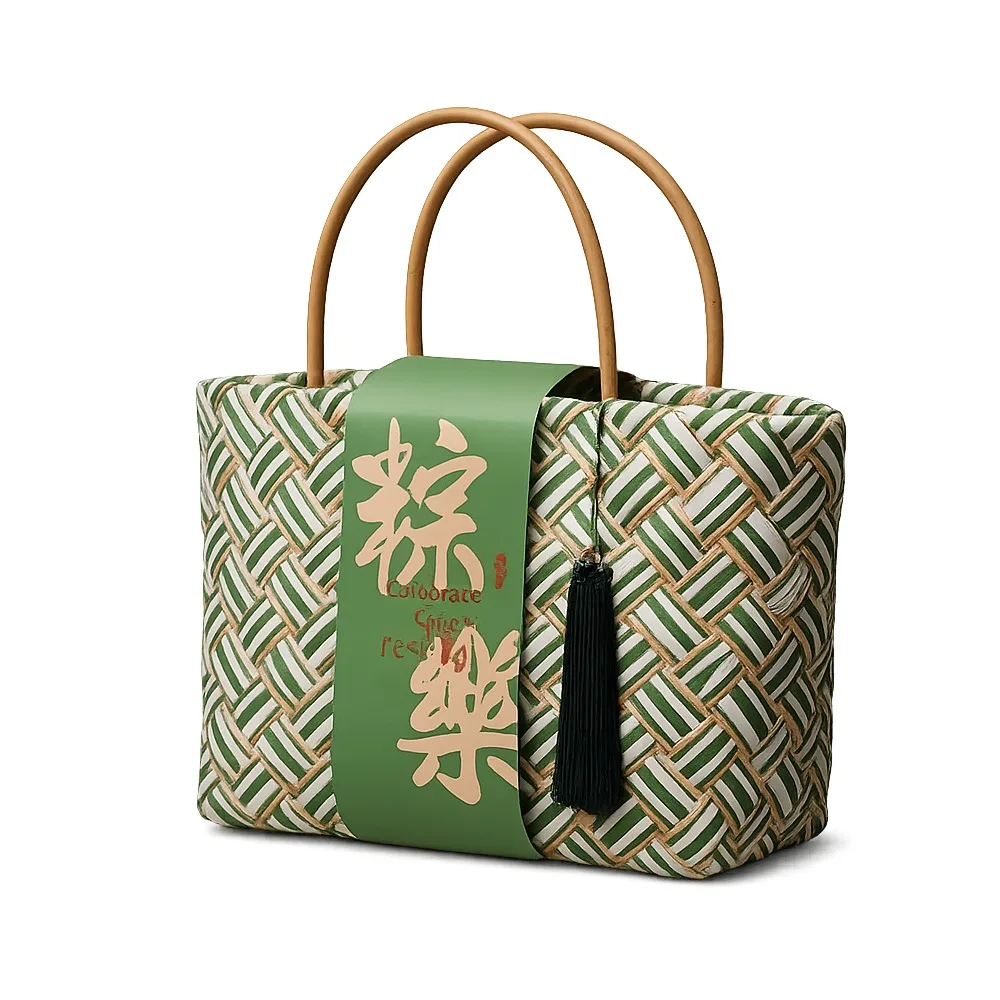 Portable Bamboo Zongzi Packaging Box Chinese Style Eco-friendly Handwoven Storage Basket Handheld Gift Box Dragon Boat Festival