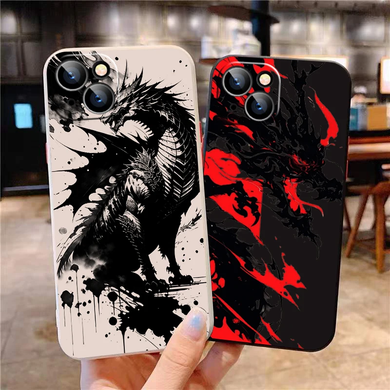 Chinese Divine Dragon For iPhone 15 14 7 8 Plus 13 12 11 Pro XS XR XS Max 13 12 Mini Phone Case Carcasa Liquid Silicone Shell