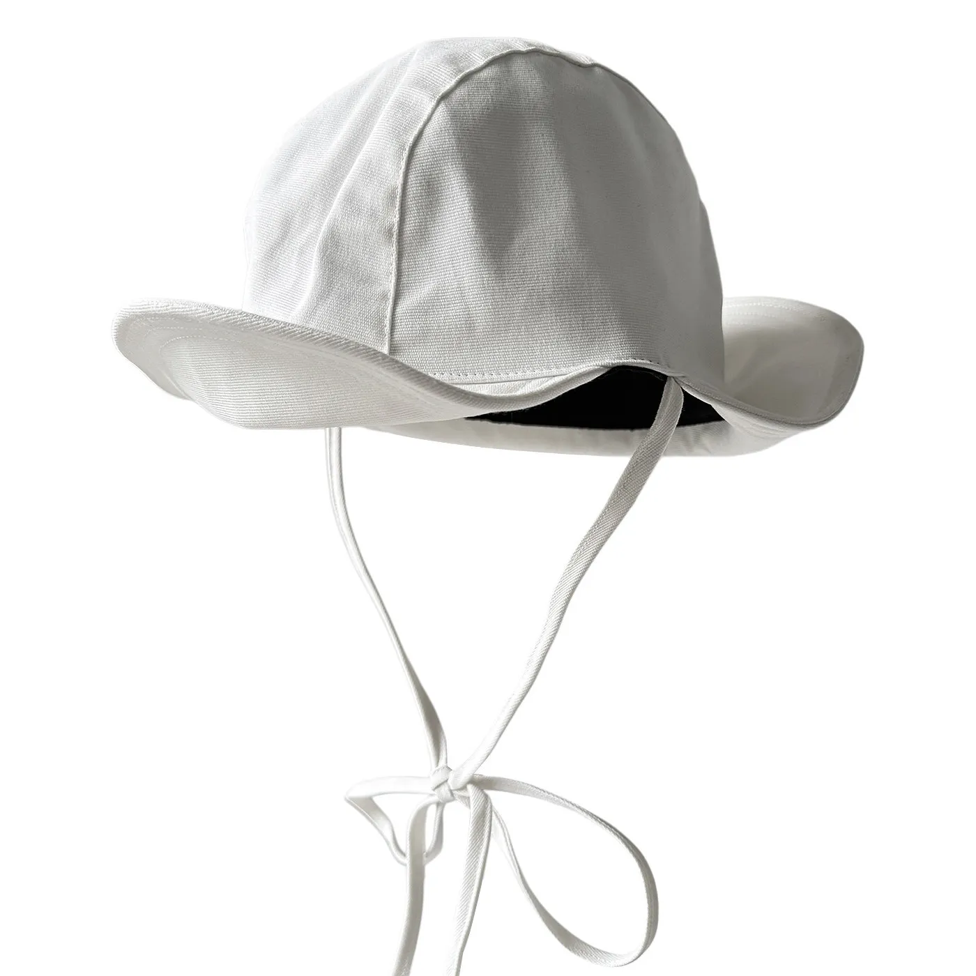 Women Double Brim Foldable Lace-up Dome Bucket Hat Thin Breathable Versatile Summer Sun Hat