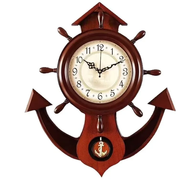 Large rudder swing clock, wooden clock wall clock living room, wall watch silent pendulum clock, quartz clock wall hanging