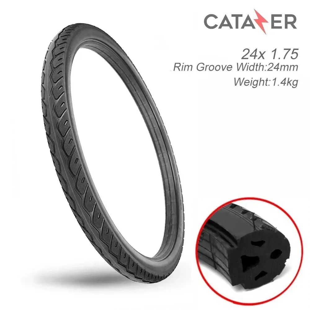 CATAZER Electric Bike Solid Tire 24*1.75 Antislip Wear-resistant Tube Rubber Black Solid Tire 24inch Bicycle Parts for E-Bikes