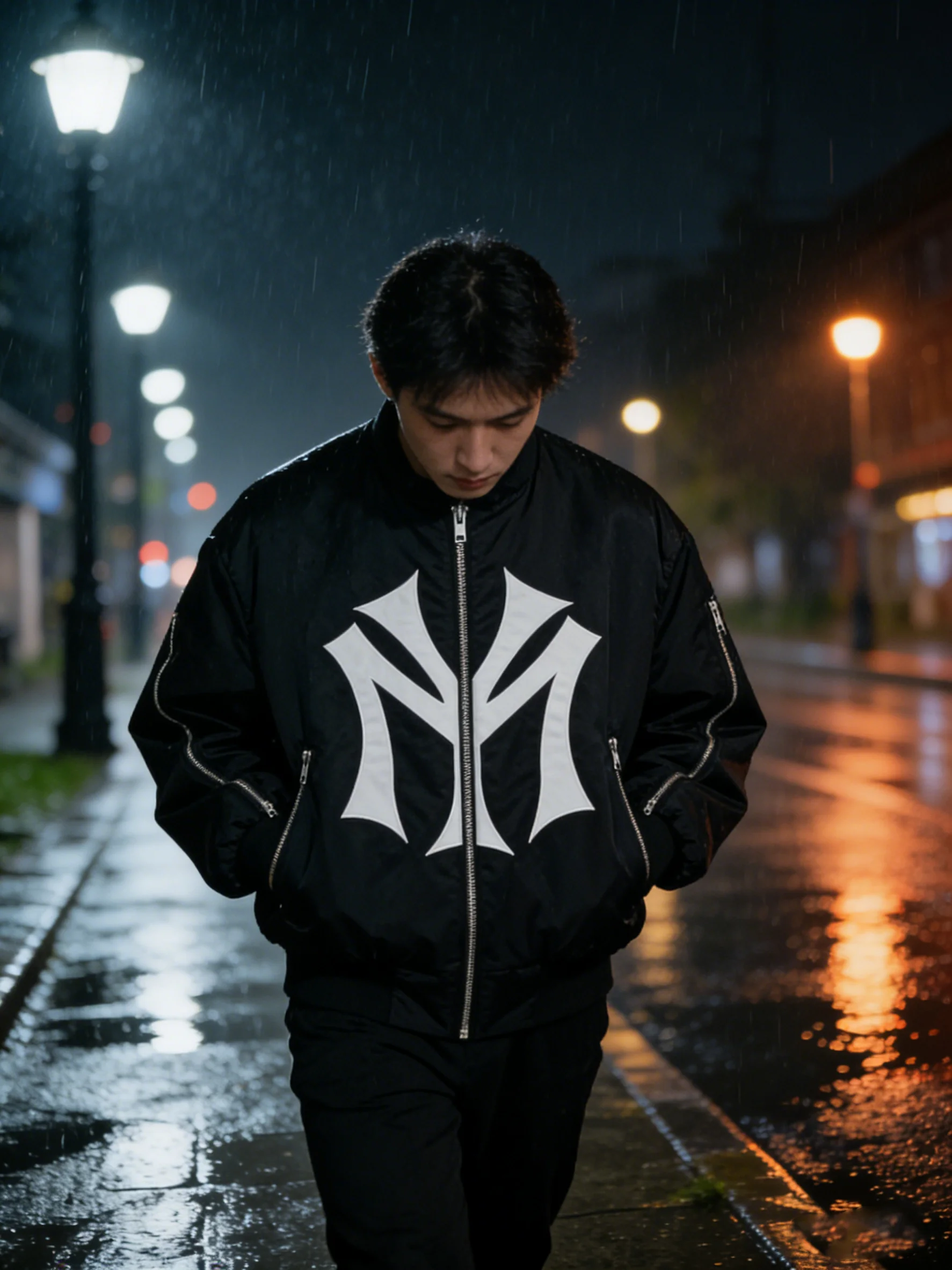 Übergroße NY-Grafik-Jacke mit Stehkragen, mehreren Reißverschlüssen, Vintage-Streetwear, wattierter Mantel, Y2K Hip-Hop Casual Moto – Detail 7