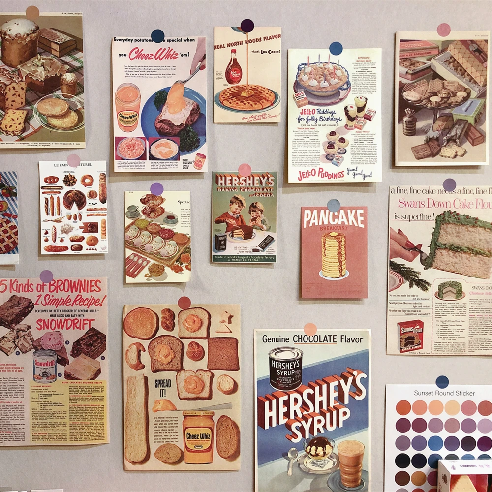 

14Sheets Creative Art Decorative Posters,Gourmet Bread Retro Wall Aesthetic Collage Kit Pictures,College Girls Trendy Poster