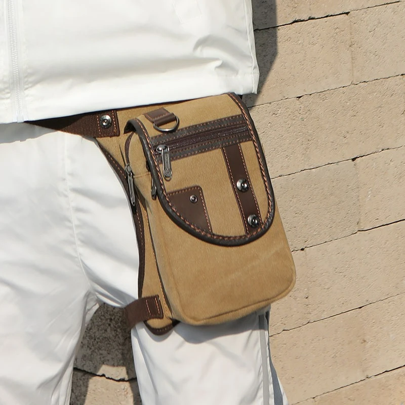 Fanny Pack Retro Casual Square Zipper Wear-resistant Canvas Crossbody Motorcycle Leg Bag