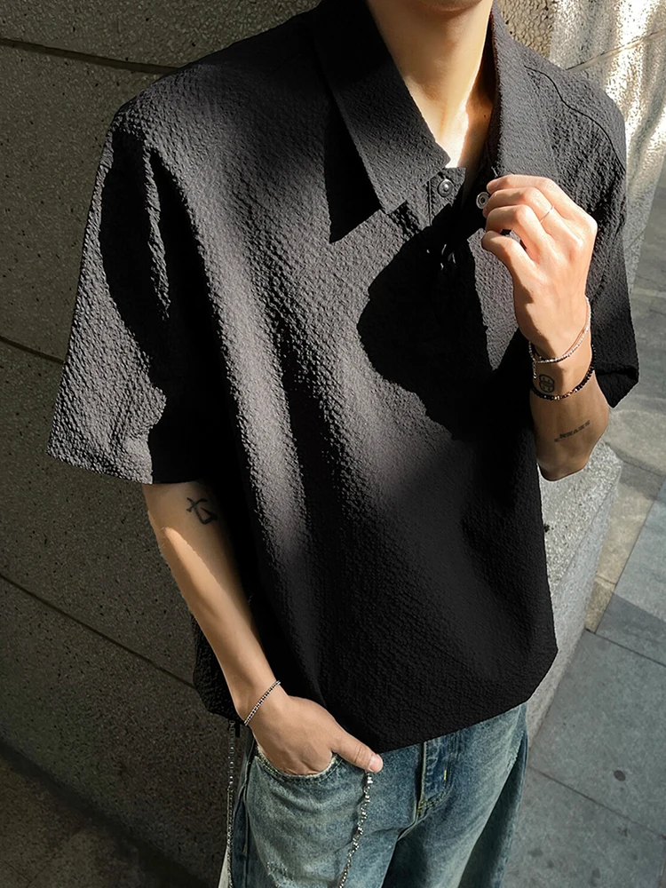 

Ice Silk irt ort Sve Men's Summer High-End Bubble Cloth Texture CleanFit oulder T-irt Faionable Casual Tee