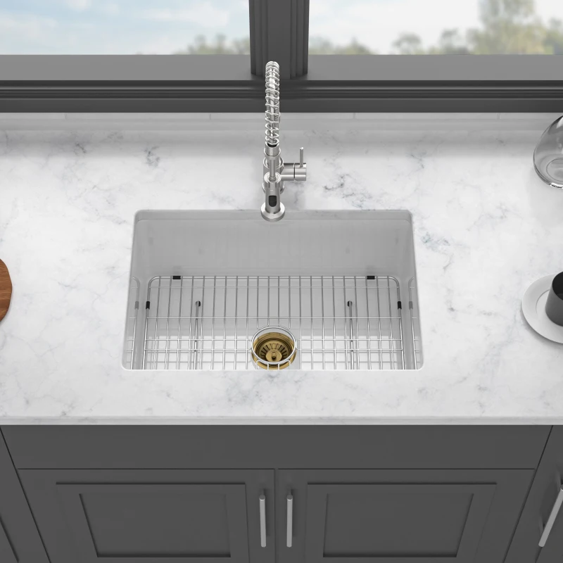 

Rectangular Deep Single Bowl Kitchen Sink Undermount Dual Mount White Ceramic Porcelain Basin Easy To Clean