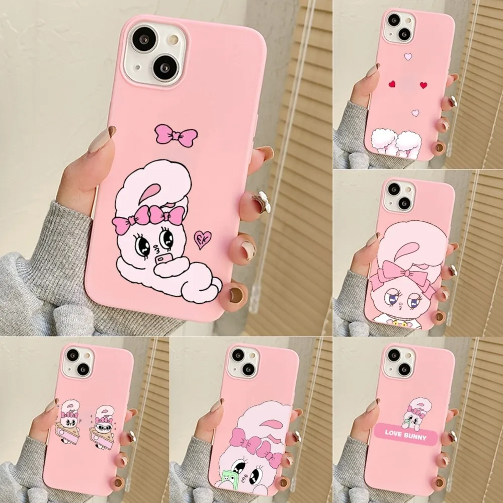 Etui na telefon Cute Pink Rabbit esther bunny do Iphone 11 13 14 Pro Max X Xr Xs Max Se2020 12 mini Pink Cover Case