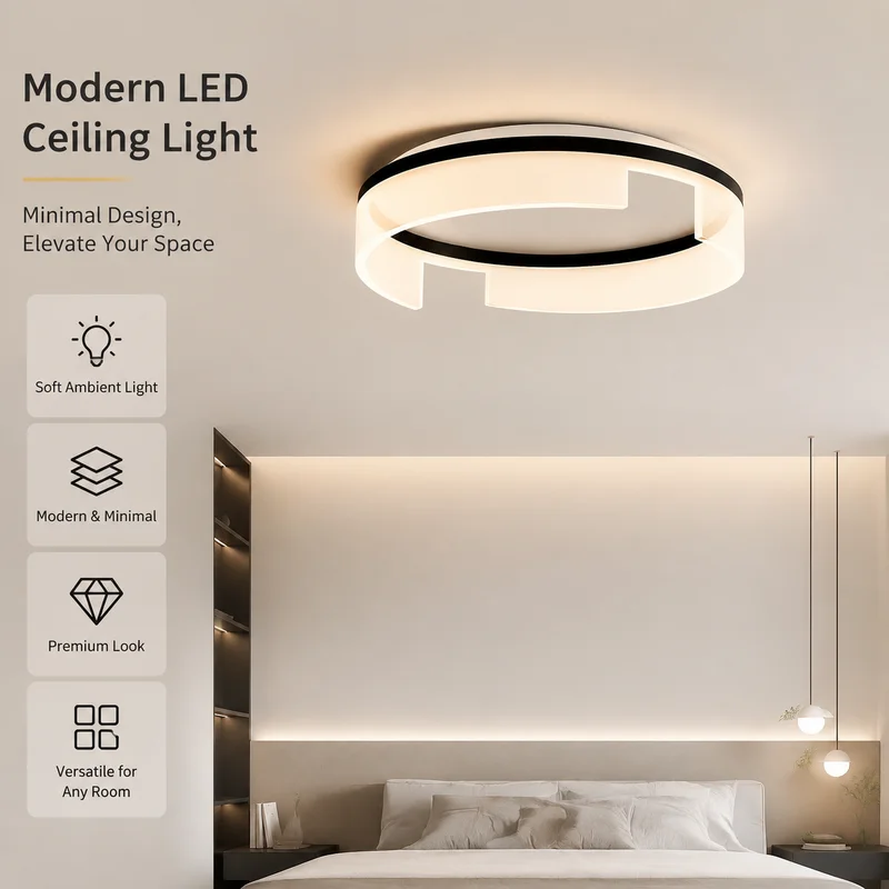 Ceiling Light Luxury Modern Round Acrylic Panel Bedroom Flush Mount Lamp Creative Minimalist LED Ceiling Lamp for Stylish Spaces