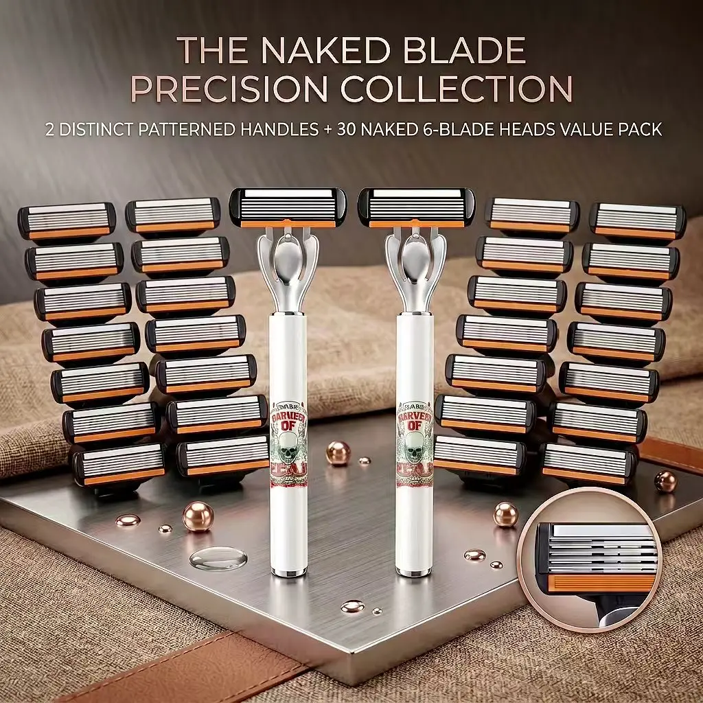 Men's Manual Razor 6-Layer Precision Blade System Replaceable Refills, Long-term Use, Men & Women Suitable Great Gift Idea