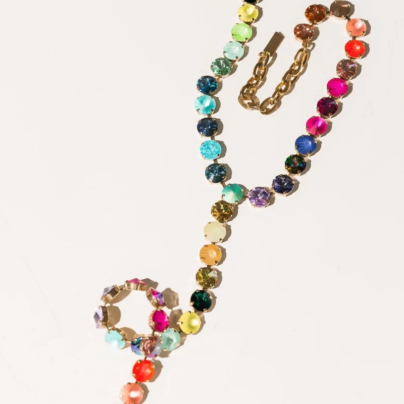 Vintage Baroque Rainbow Round Gemstone Clavicle Chain Gold Plated Colorful Claw Diamond Necklace Sweet Cool Atmosphere - view 4