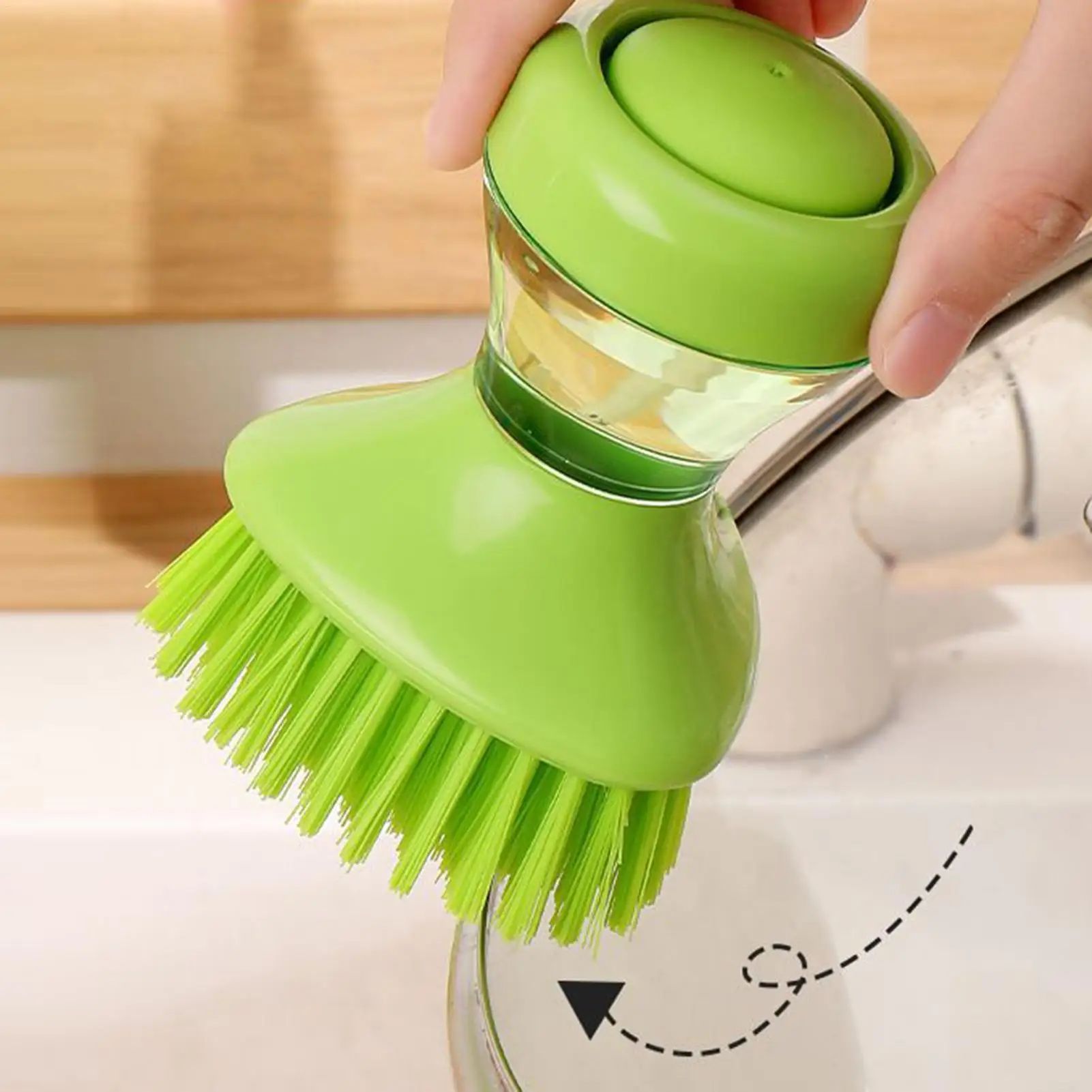 

Dish Brush Soap Dispensing Pot Scrubber Dishwashing Brush with Holder for Pot Pan Sink Stove Cookware Bowl Cutting Board