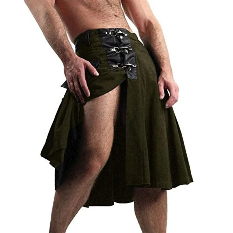 Retro Mens Scottish Kilt Traditional Holiday Costumes Pleated Skirt Cargo Skirt Costume National Tartan Skirt Modern Uniform