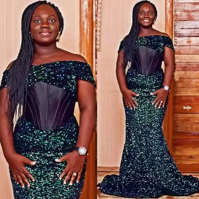 

Plus Size Arabic Aso Ebi Mermaid Sequined Sexy Prom Dresses Strapless Formal Party Second Reception Evening Gowns Dress
