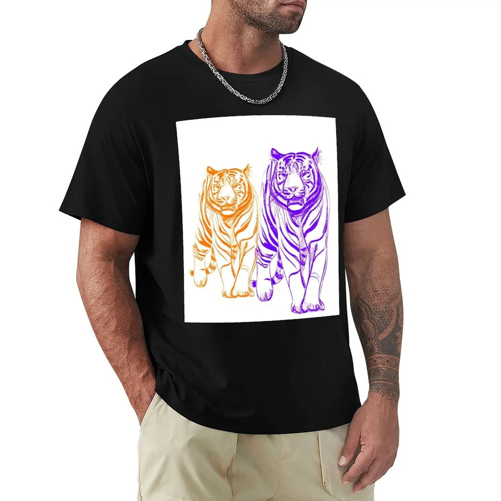 

Tigers Purple and Orange T-Shirt Blouse graphic t shirt vintage men workout shirt