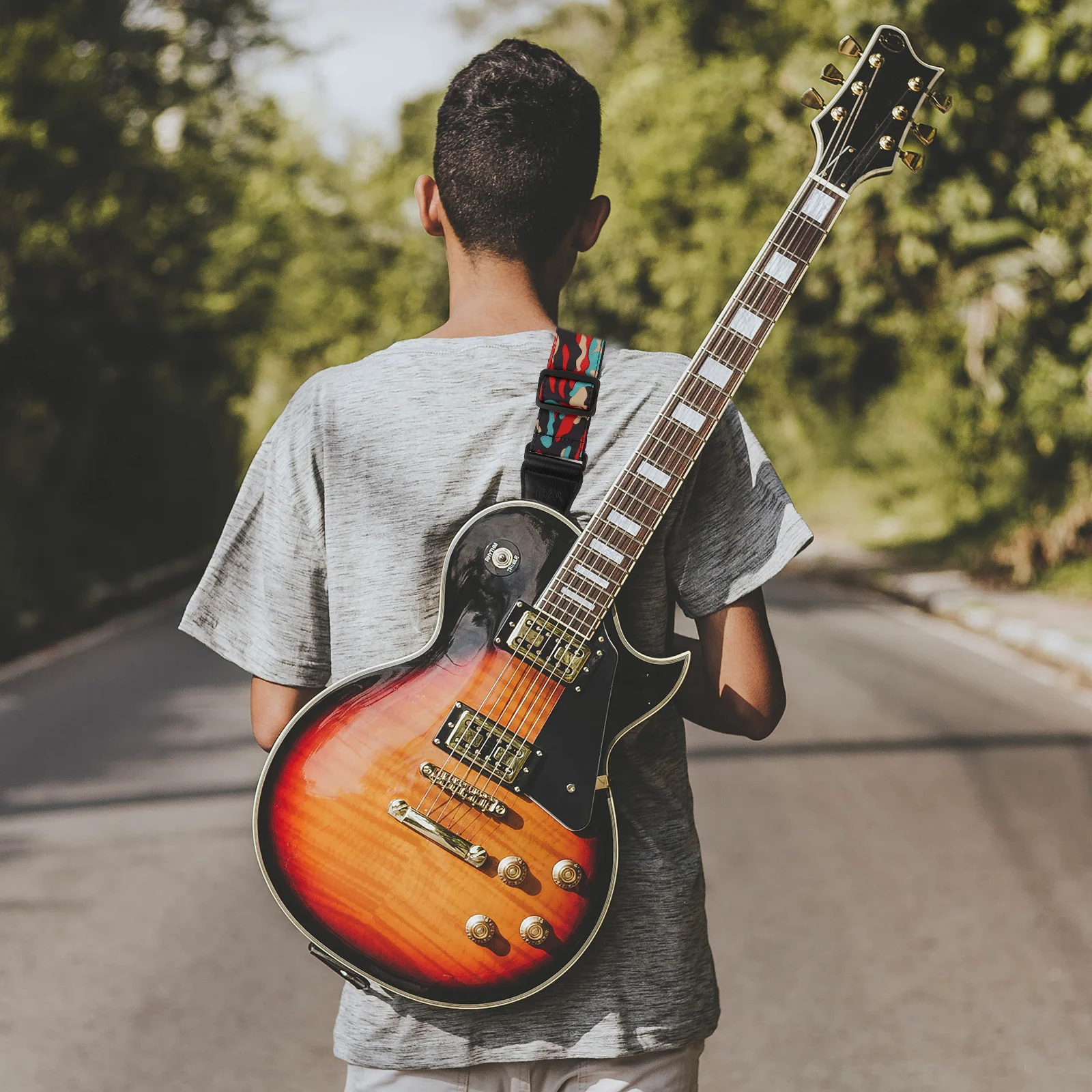 القطن بو التمويه حزام الغيتار قوي قابل للتعديل الحبل امتصاص العرق تنفس طويلة الأمد سلسلة الغيتار قوية #5