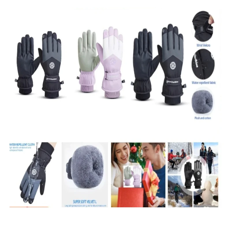 

1 Pair of Unisex PU Leather Winter Ski Gloves, Anti-Slip, Touchscreen, Waterproof, Wool-Lined, Warm, for Motorcycling and Skiing