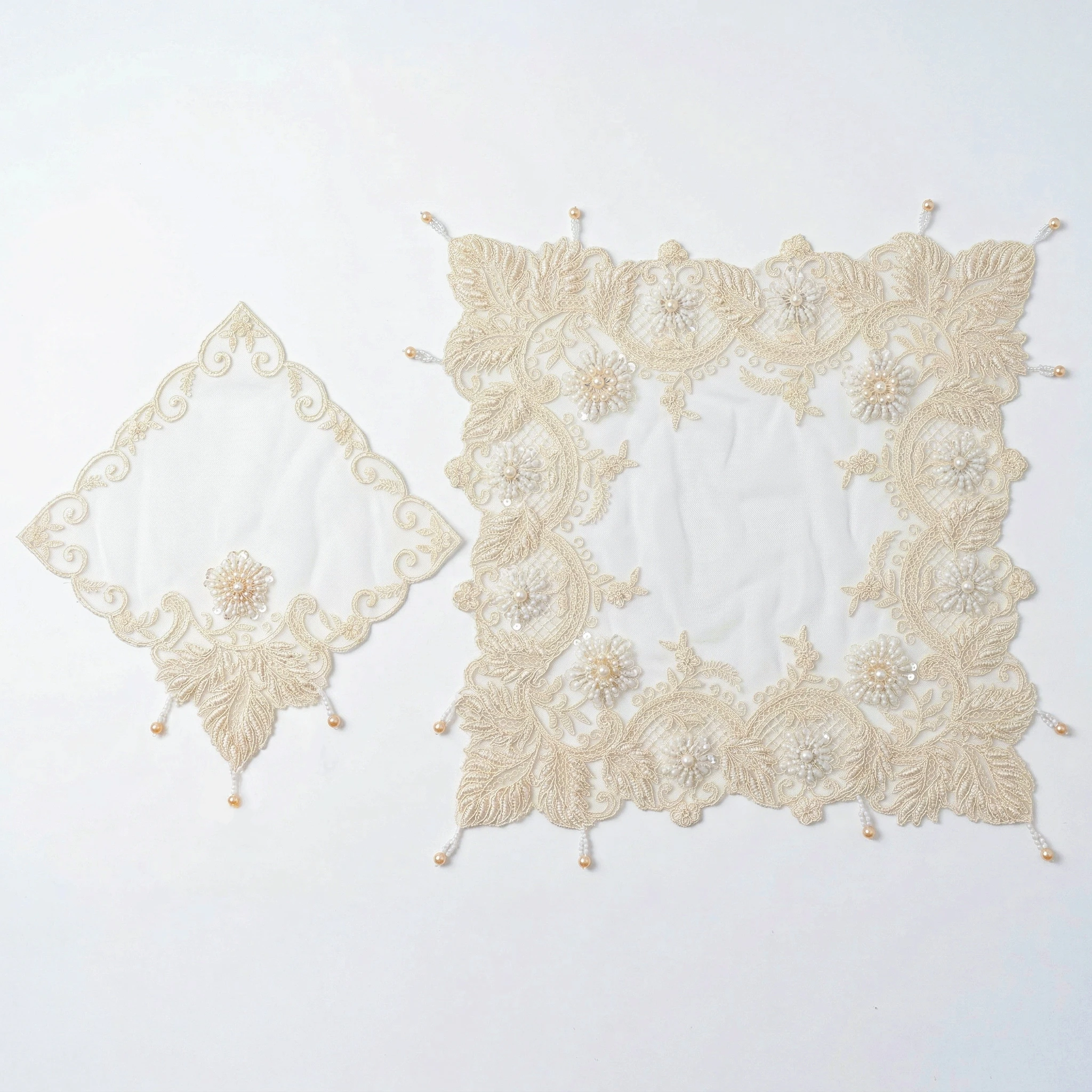 2pcs Placemat Set Dining Table Lace Square Placemat Linen Dining Mat Decorative Coaster Bedside Table Cover Rustic Wedding Decor