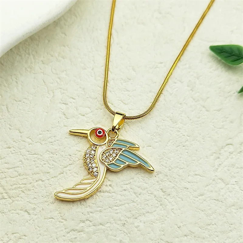 Trend Hummingbird Love Pendant Necklace For Women Men Stainless Steel Gold Color Zircon Enamal Cute Birds Chain Jewelry Gifts
