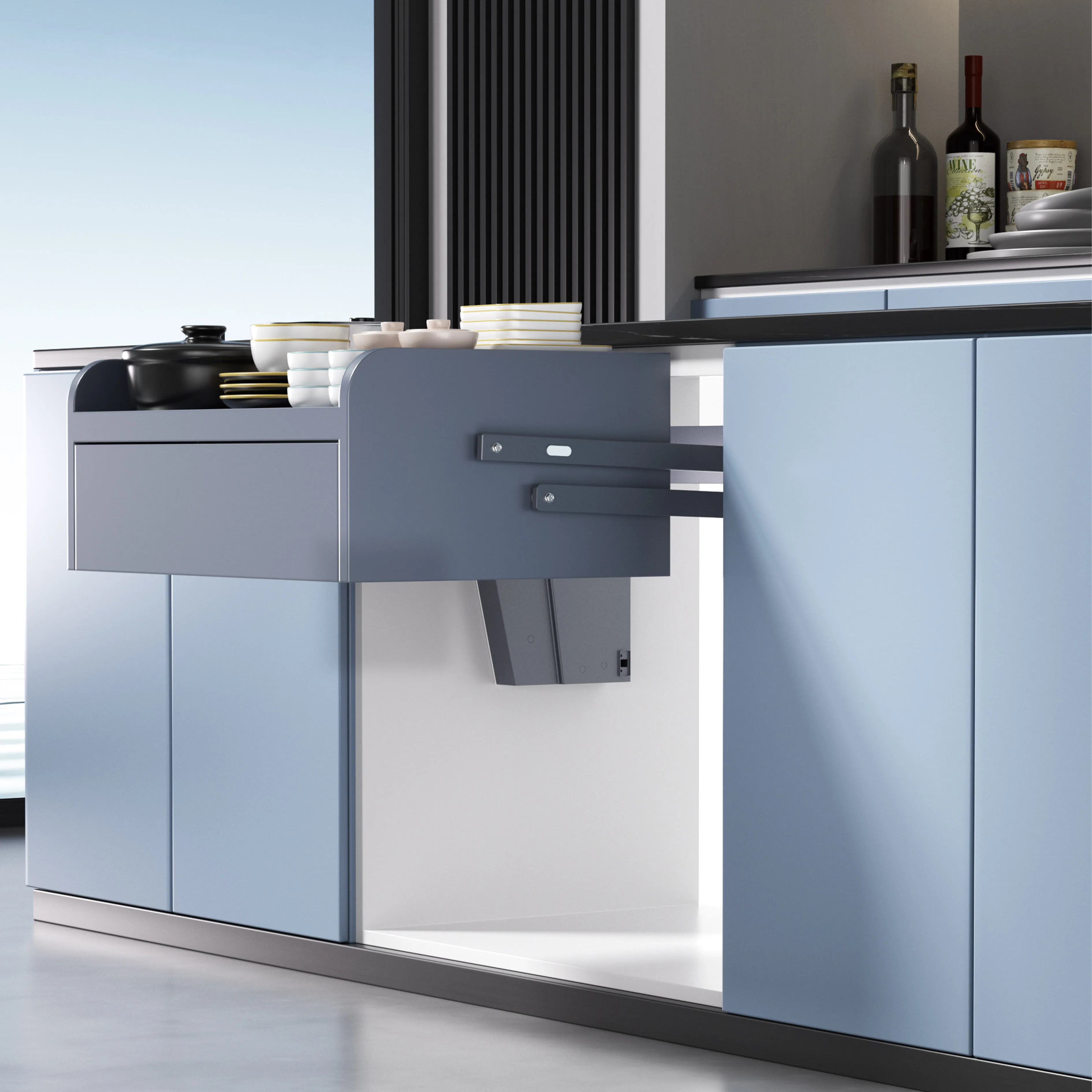 Kitchen Furniture Hardware Elevator Basket Cabinet Pull Out Small Appliance Storage Electric Lifing Base Cabinet Baseket