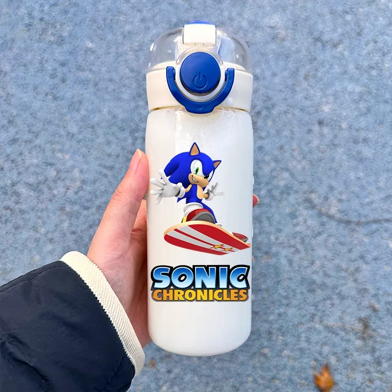 Taza de plástico con pajita de dibujos animados de Sonic The Hedgehog, botella de agua portátil a prueba de fugas para estudiantes, botella de agua ligera para exteriores, 400ML