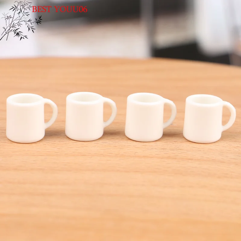 (YOUU06)4Pcs/Set 1:12 Dollhouse Miniature Cup White Mug Water/Drink Cup Tea Cup Model Kids Pretend Play Toy Doll House Decor