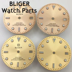 Bliger 29Mm Goud Rose Goud Lichtgevende Horloge Wijzerplaat Fit Nh35 Beweging