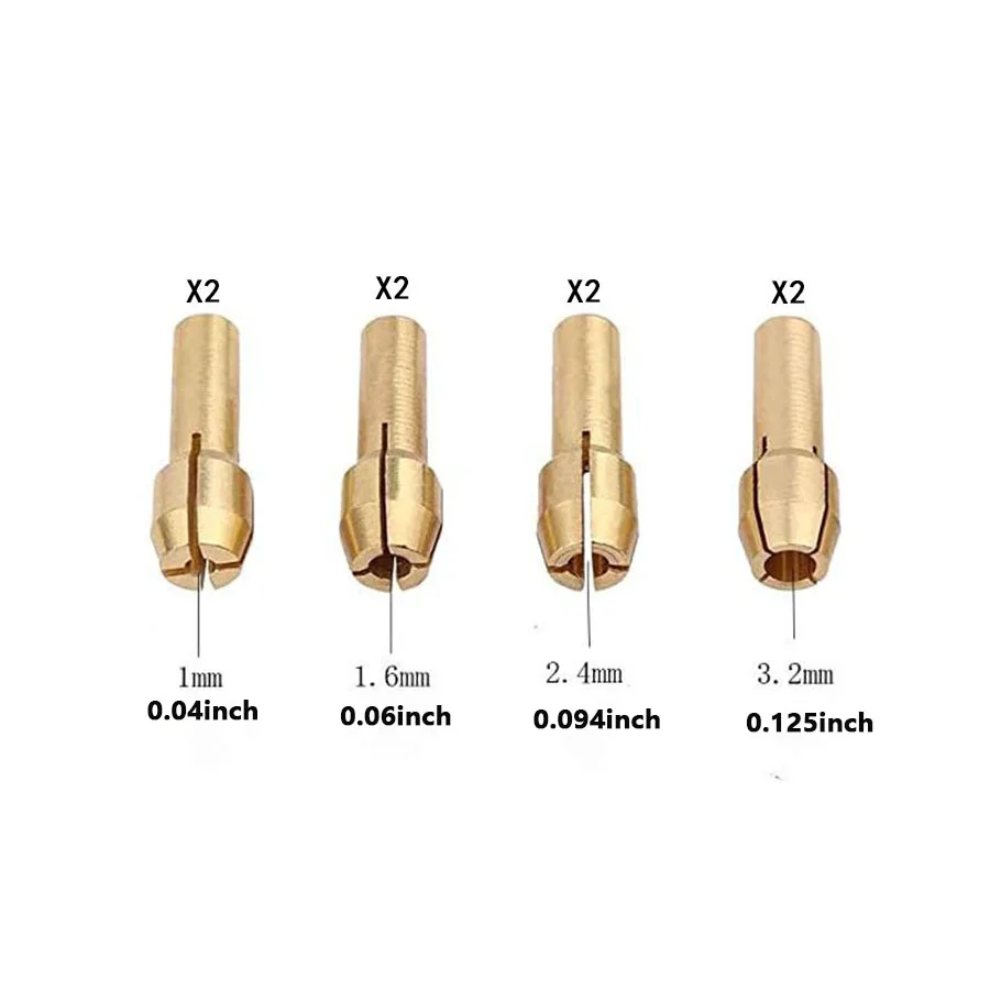 9Pcs Drill Chucks Adapter  (1.0/1.6/2.4/3.2) mm For Dremel Drill Chucks Chuck Adapter Micro Collet Brass For Power Rotary Tool