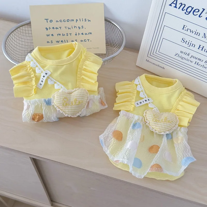 

Yellow Love Bubble Dress Summer Dog Clothes Thin Pet Pullover Small Dog Teddy Popular Princess Skirt
